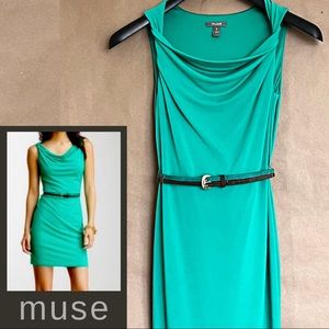✨NWoT🏷Muse: Belted Sheath Dress, Draped Neckline